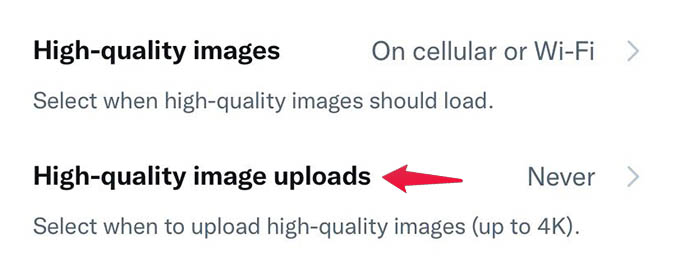 Data Usage Settings in Twitter