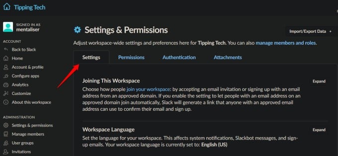 Settings under Settings & Permissions