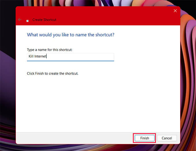 Name the Shortcut in Windows 11