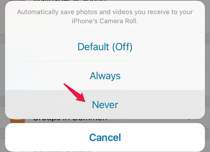 Never Save WhatsApp Photos to Camera Roll on iPhone