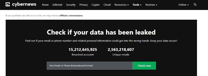 Personal Data leak check by Cybernews
