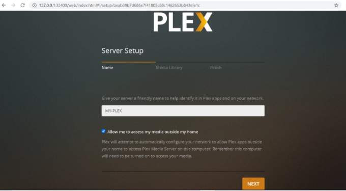 Plex Server Set Up Screen