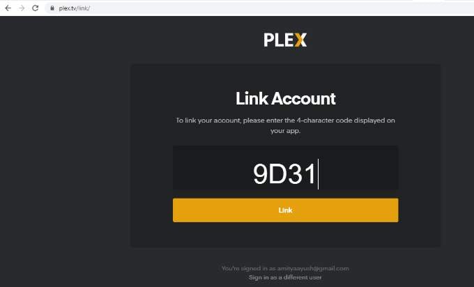 Plex TV Link Code on Web