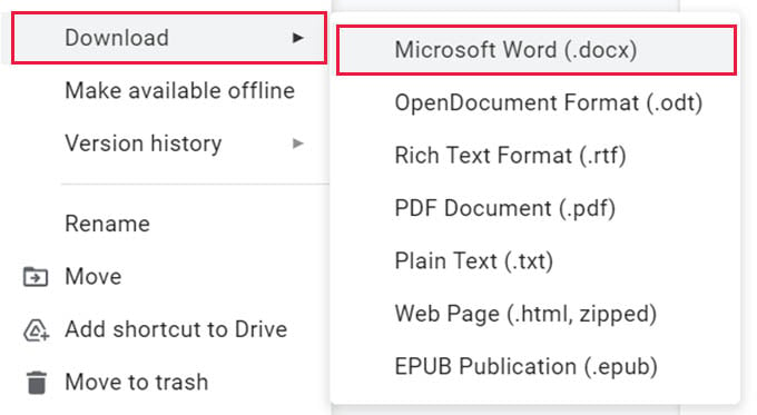 Save Google Docs as MS Word File
