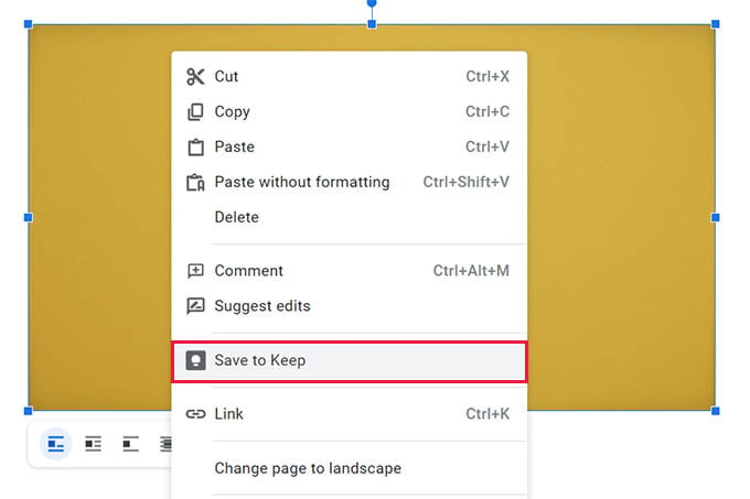 Save Image from Google Docs to Keep