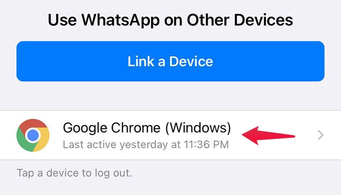 Select Linked Computer from WhatsApp Linked Device Settings
