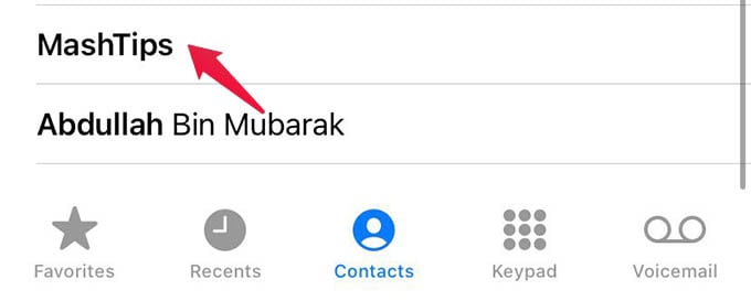 Select a Contact on iPhone
