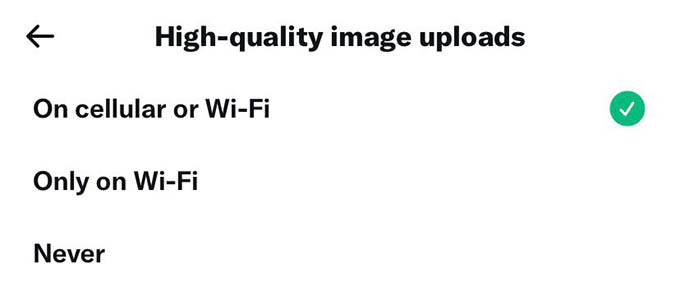 Upload 4K Images in Twitter Iver WiFi and Cellular Data