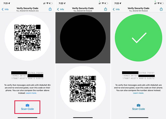 Verify WhatsApp End to End Encryption Security Code on iPhone