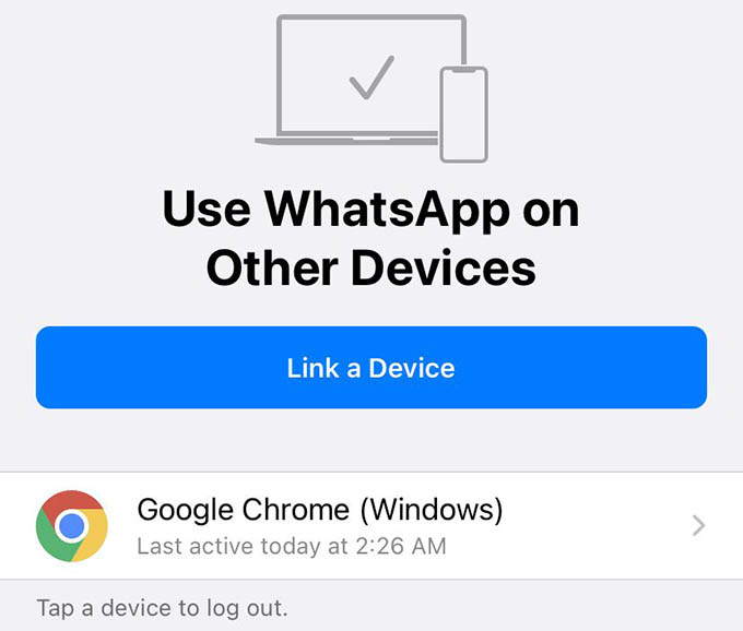WhatsApp Web Logged in Devices on iPhone