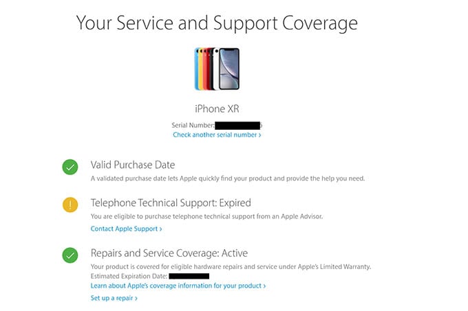 iPhone Warranty Check in Apple Website
