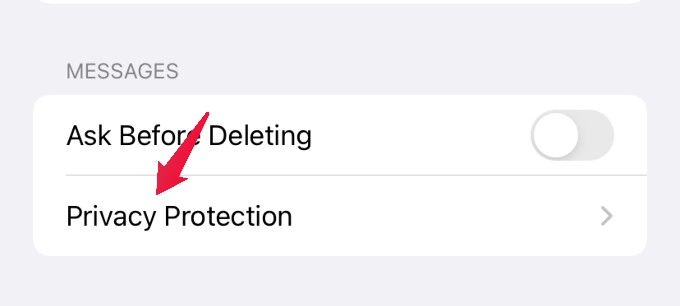 privacy protection menu option iphone