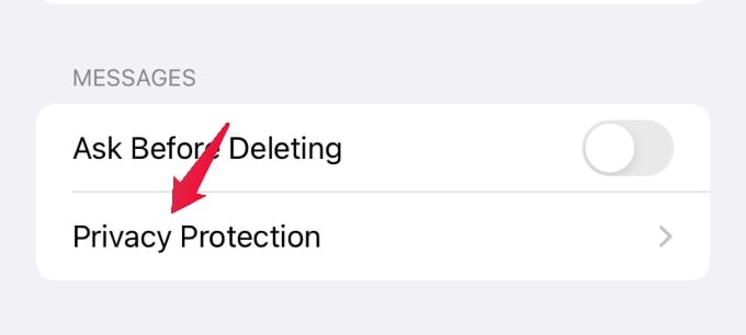 privacy protection menu option iphone