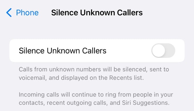 silence unknown callers