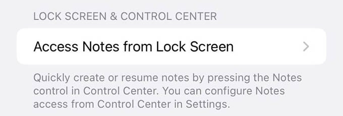 Access Notes from Lock Screen Settings on iPhone