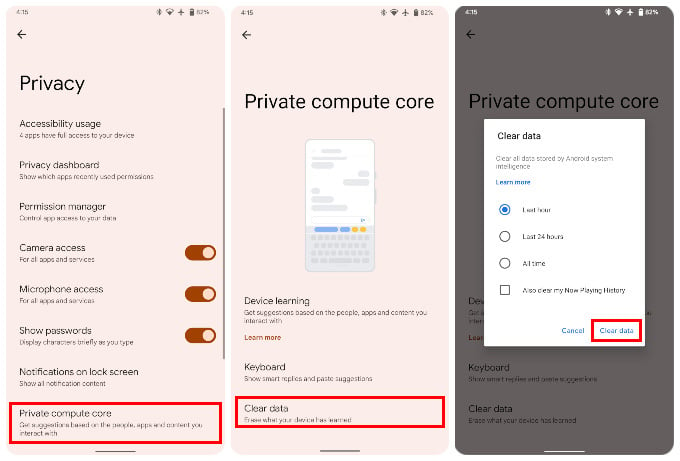 Delete Private Compute Core data in Android 12