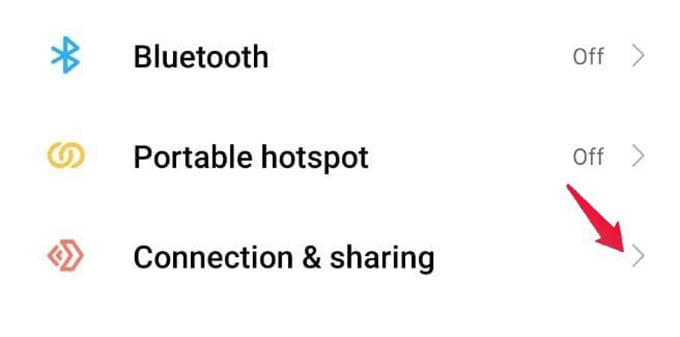 Android Settings Connection and Sharing