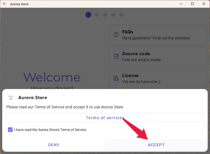 Accept Aurora Store's Terms of Service