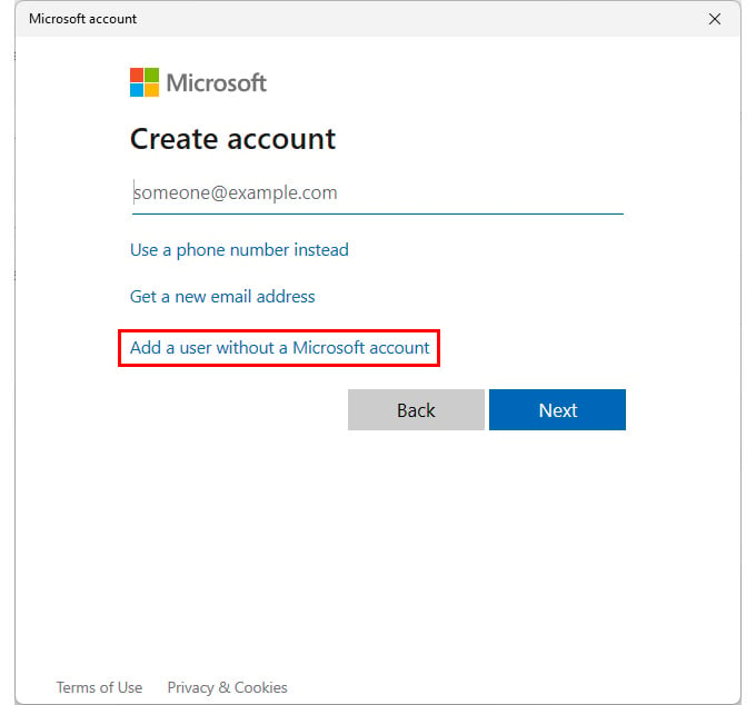 Create local account on Windows 11