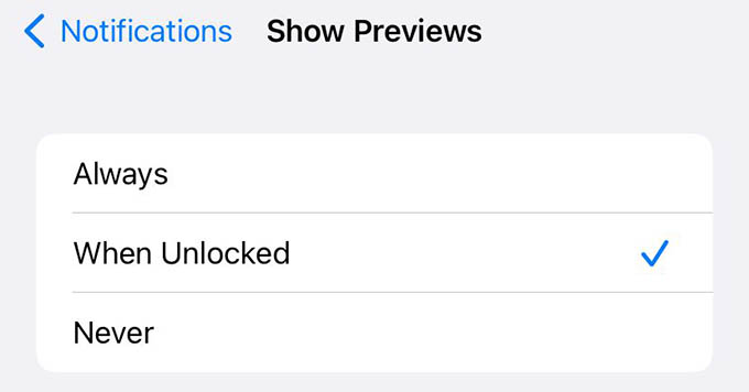 Select When Unlocked for Notification Previews on iPhone