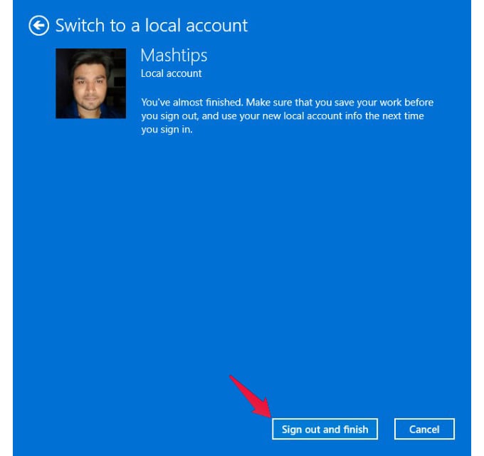 Sign out of Microsoft account