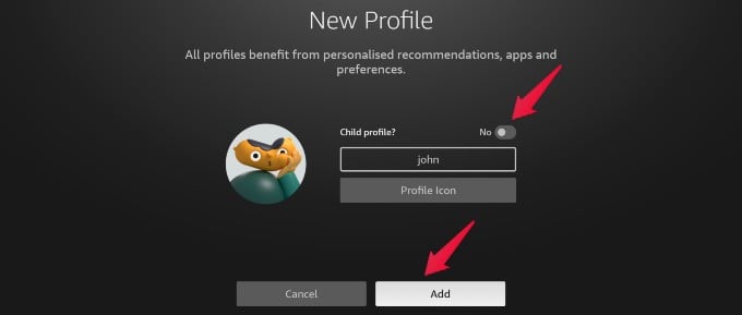 create adult profile fire tv