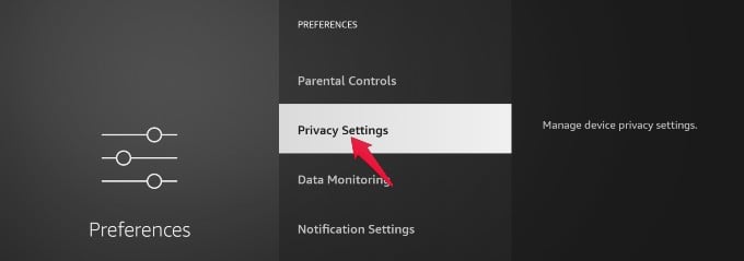 fire tv preferences menu options