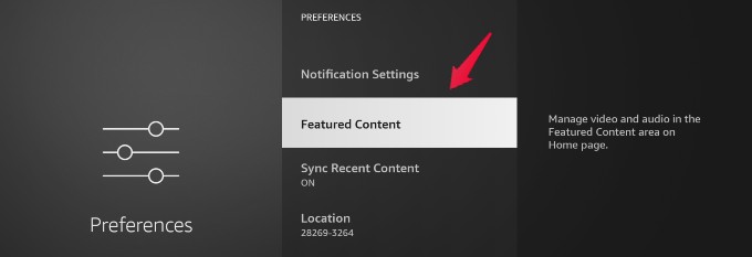 fire tv preferences menu