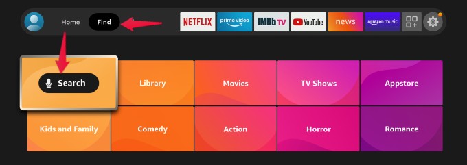 fire tv search home screen