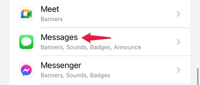 iPhone Messages Notifications Settings