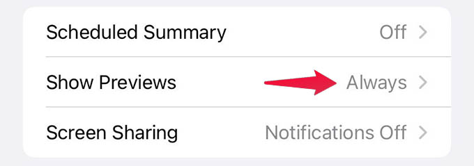 iPhone Notifications Show Previews Option