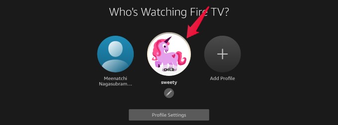 kids profile on home screen fire tv