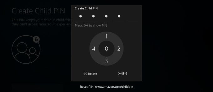 set child pin fire tv