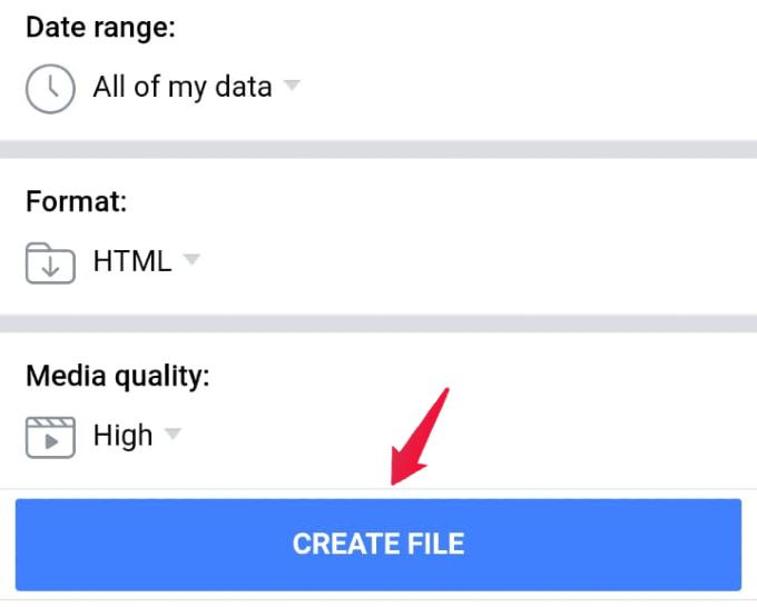 Create Facebook Data File on Android or iPhone