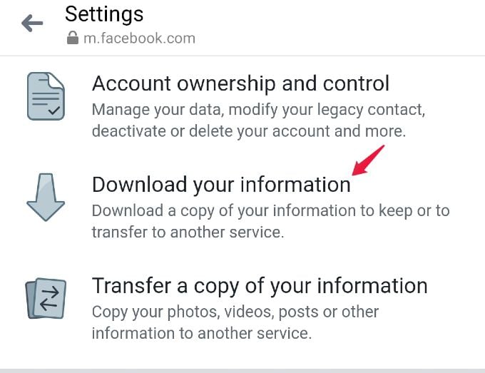 Download Your Information from Facebook App