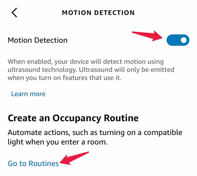 Enable Motion Detection for Amazon Echo Speaker and Go to Routines