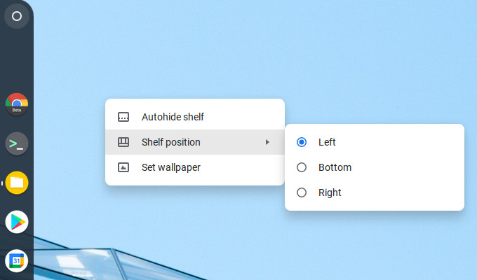 Move the Shelf on Chrome OS toleft or right