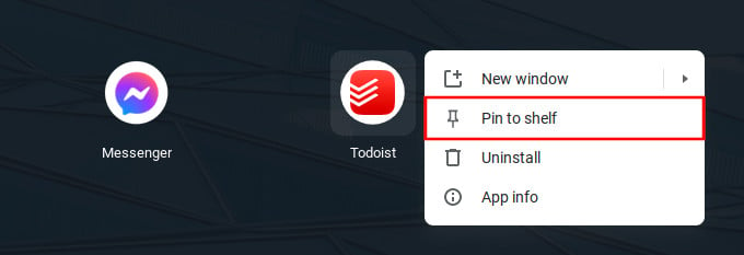 Pin apps to shelf on Chrome OS