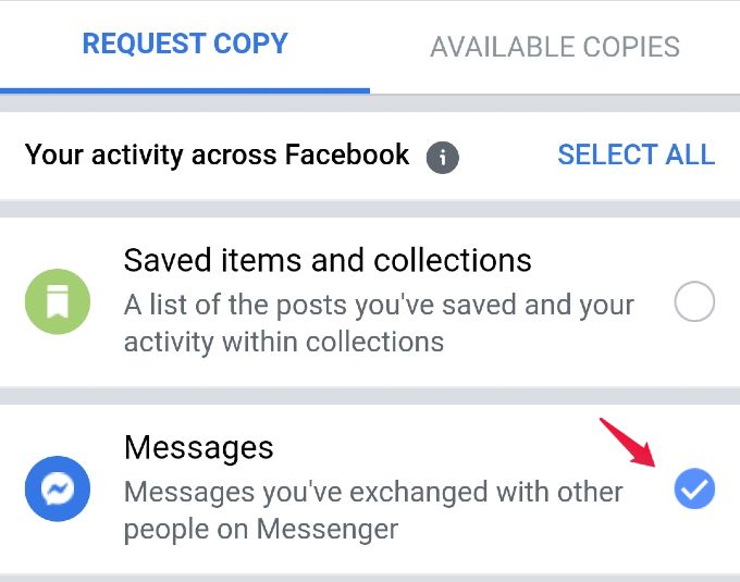 Request Copy of Facebook Messages from Phone