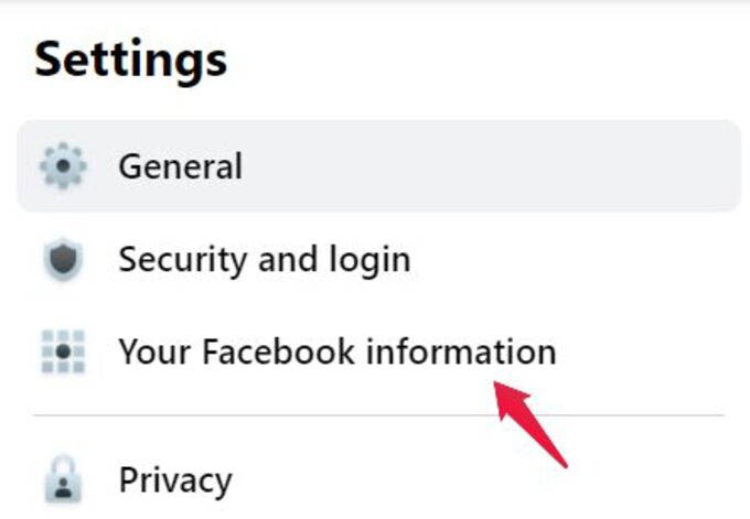 Your Facebook Information from Settings