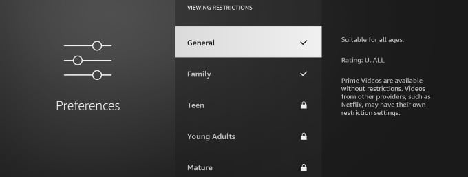 fire tv viewing restrictions menu