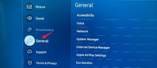 samsung tv settings menu options