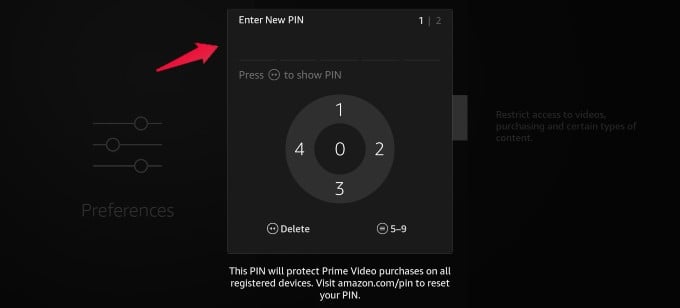 set parental control PIN fire tv