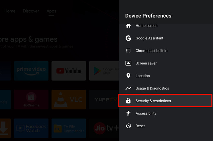 Android TV security settings