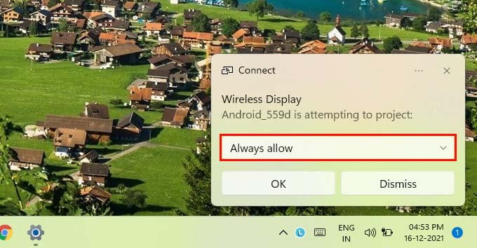 Android screencast to Windows permission