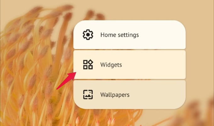 Android home screen menu