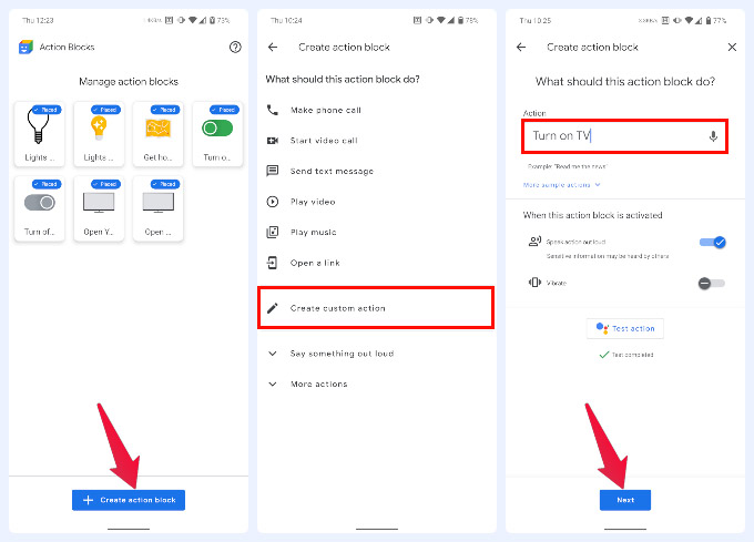 Android TV remote app action block