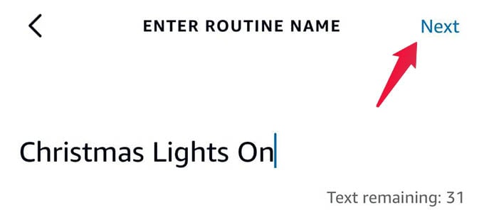 Enter Christmas Lights On Routine Name on Alexa