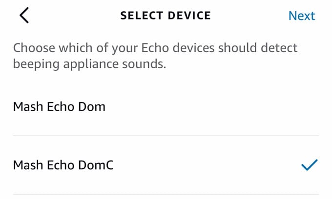 Select Alexa Speaker to Detect Appliance Beeping Sound