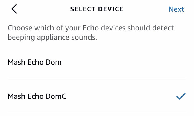 Select Alexa Speaker to Detect Appliance Beeping Sound